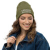 Upright Plumbing Embroidered White Organic ribbed beanie - Image 3