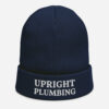 Upright Plumbing Embroidered White Organic ribbed beanie