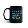 INADcure Foundation. Educate, Advocate, Donate, Repeat Black Glossy Mug
