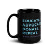 INADcure Foundation. Educate, Advocate, Donate, Repeat Black Glossy Mug - Image 3