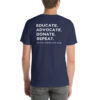 INADcure Foundation, Educate Advocate Donate Repeat on Back Unisex t-shirt - Image 3